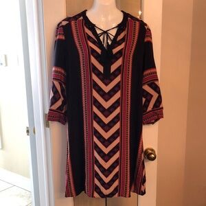 Bohemian Black and Magenta Tunic Dress